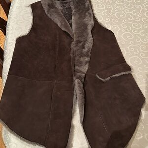 Chocolate Brown suede and fur vest in S